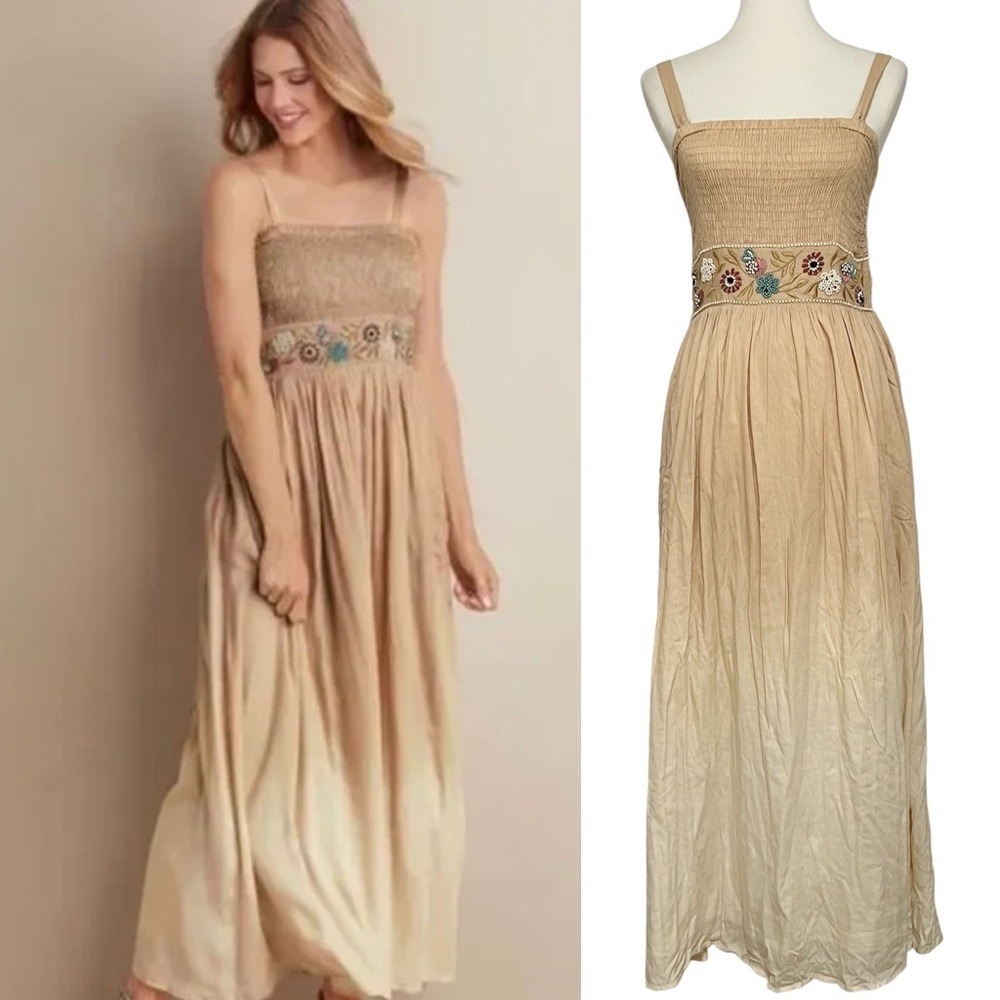Soft Surroundings Maxi Dress Embroidered Beaded Boho Sleeveless